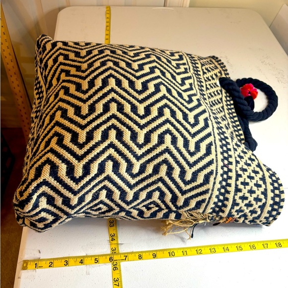 C & C California Home Jute XLarge Tote Bag Blue Tassel Medallion Pattern Boho - Picture 11 of 14